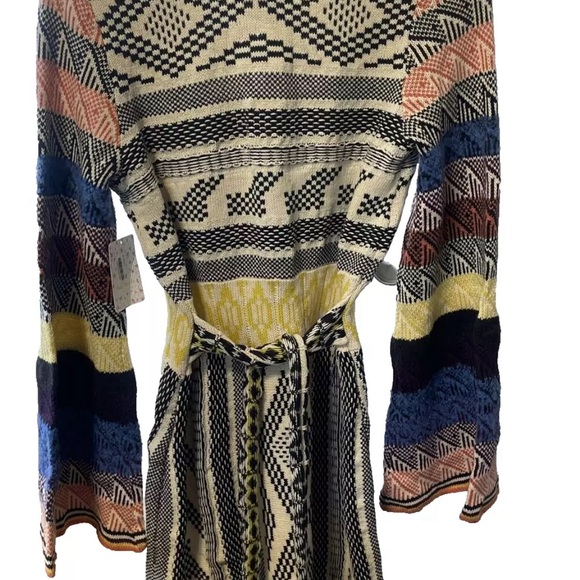 Free People Sz L Bell Sleeve Patchwork Sweater Dress 70s Retro Striped Knit Boho - Picture 5 of 8